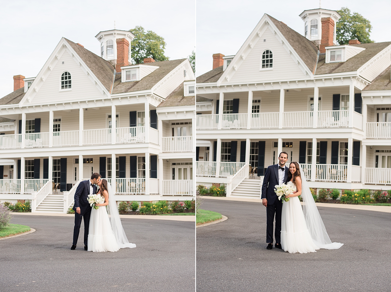 couple portrait in front of kent island resort