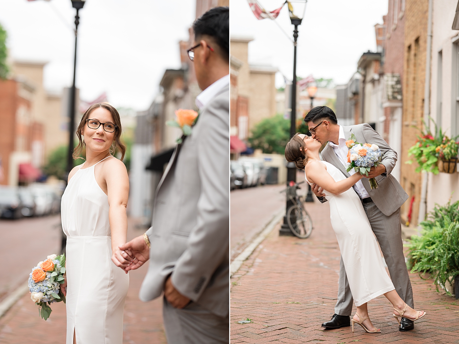 bride and groom portrait in downtown annapolis