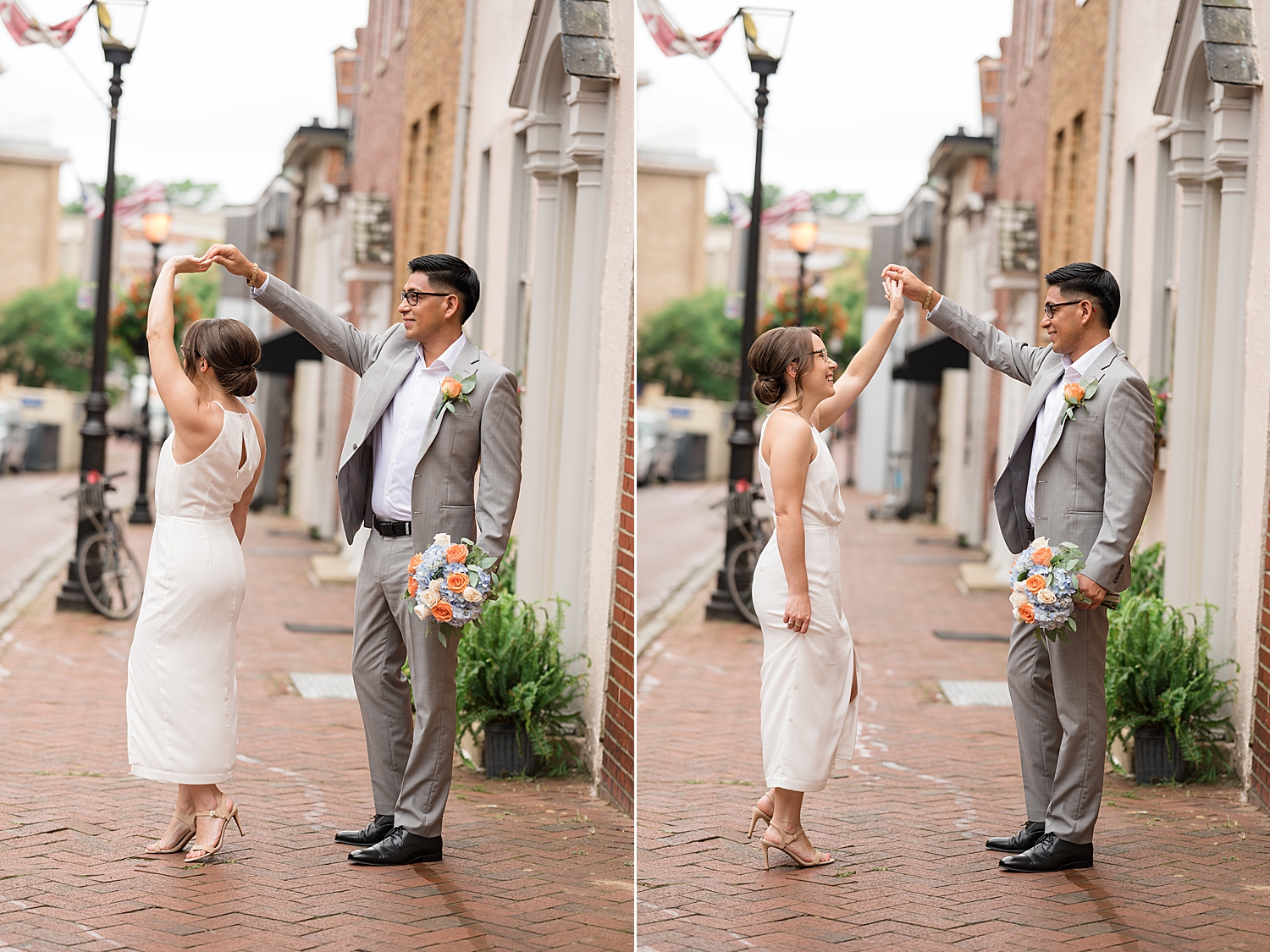 groom spins bride in downtown annapolis