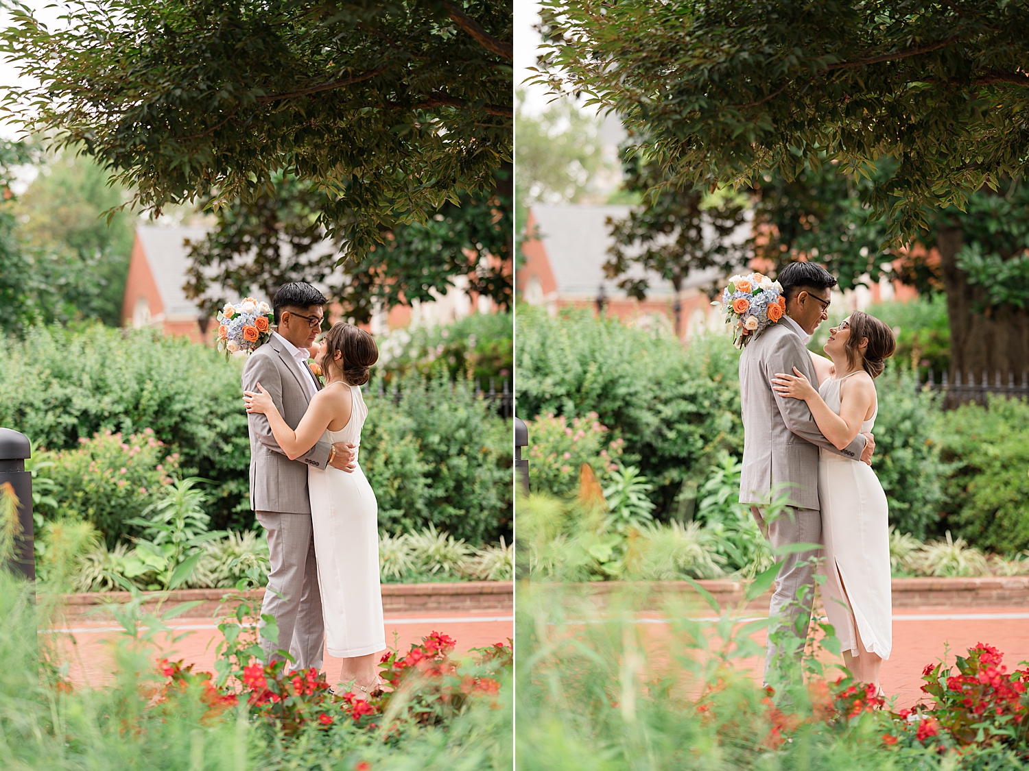 bride and groom portraits in gardens