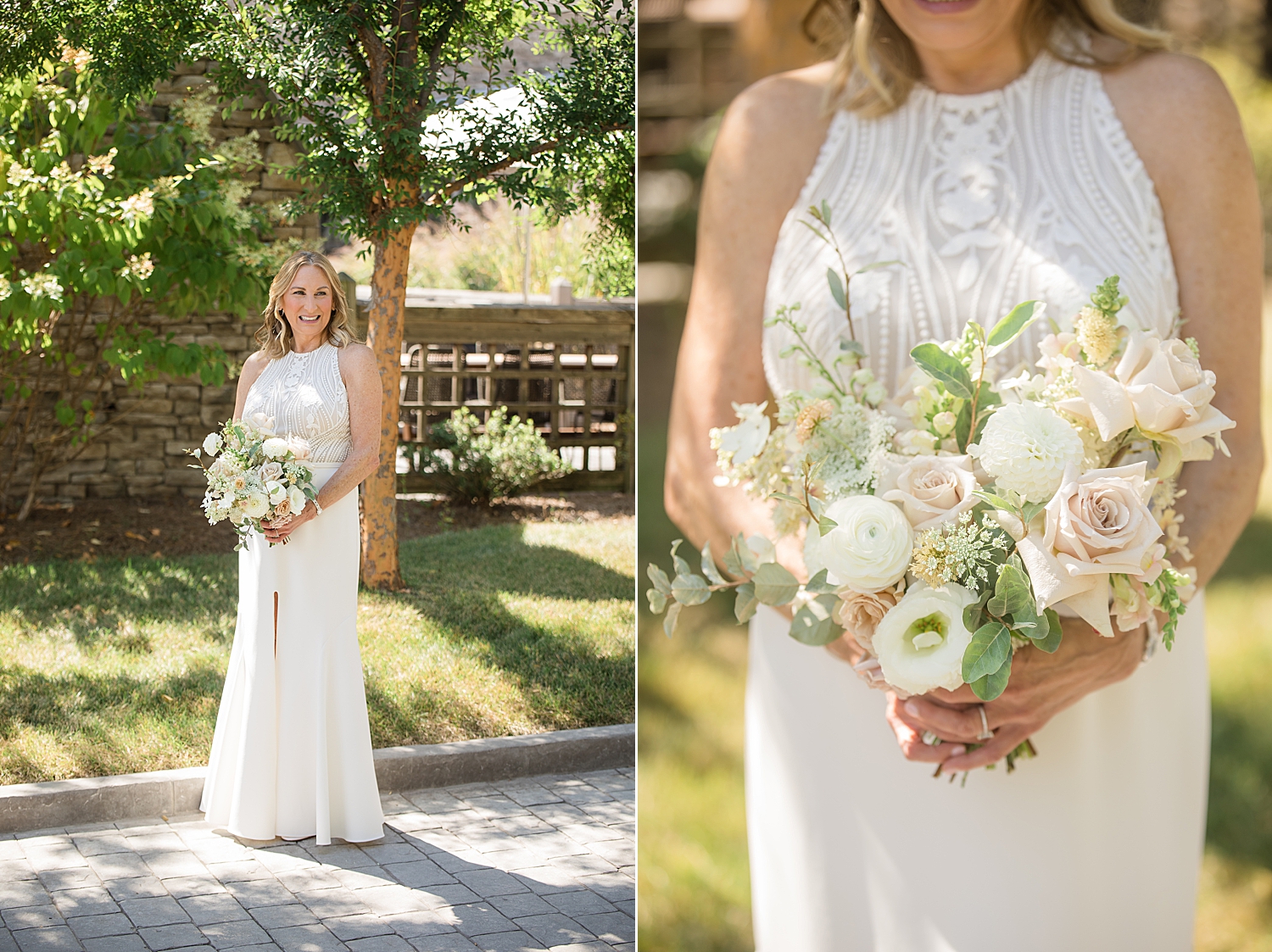 bridal portrait with white floral bouquet