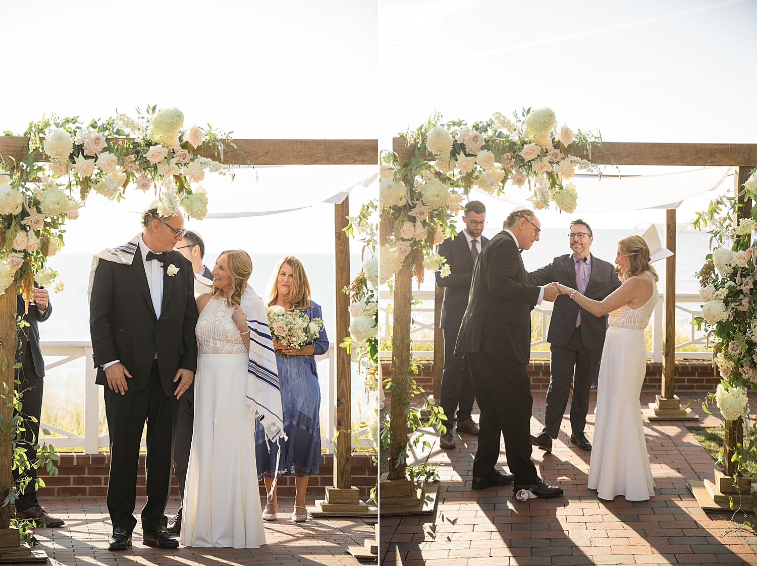 bride and groom during jewish ceremony on the bay