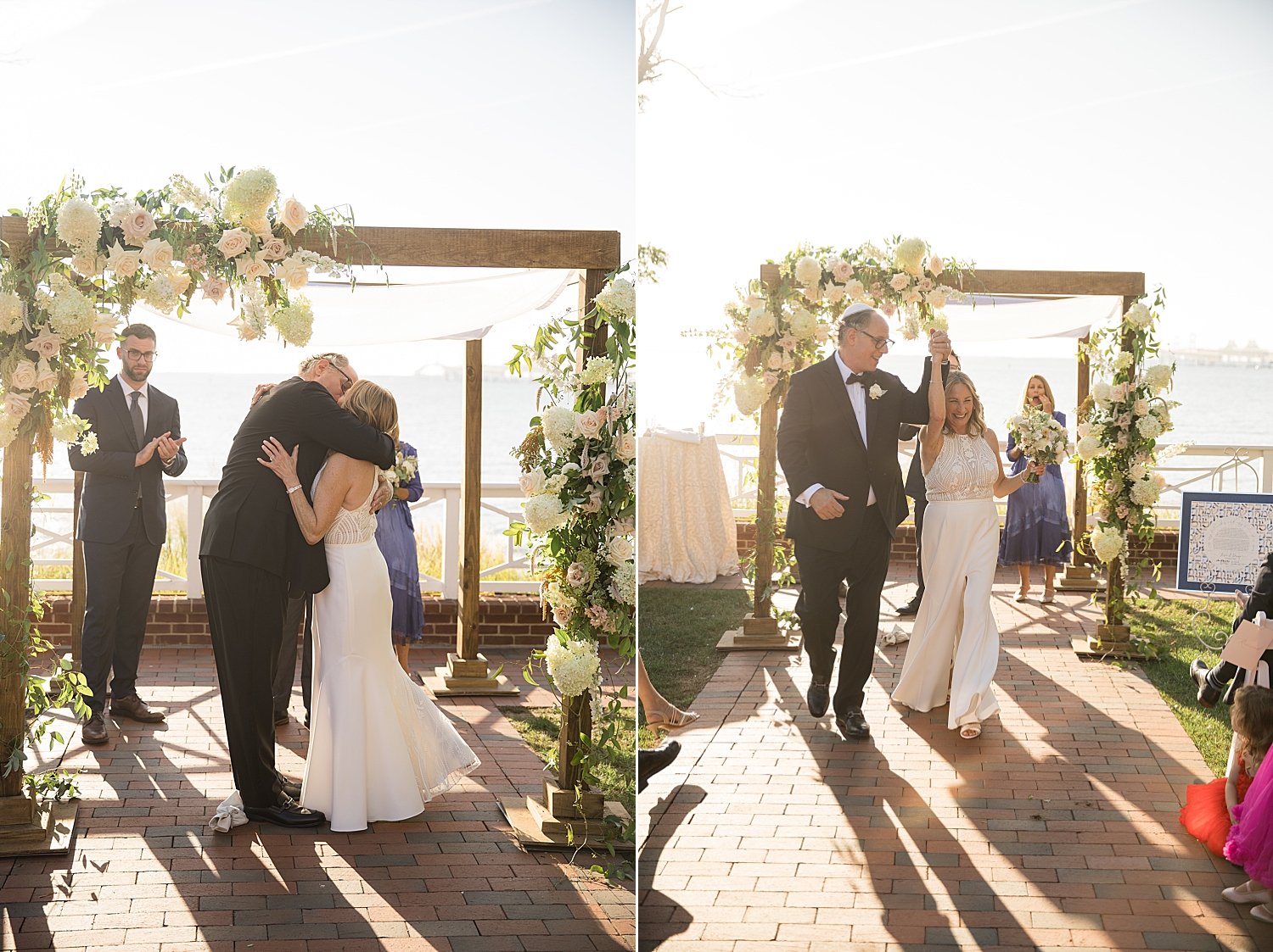 bride and groom share first kiss, celebrate during ceremony