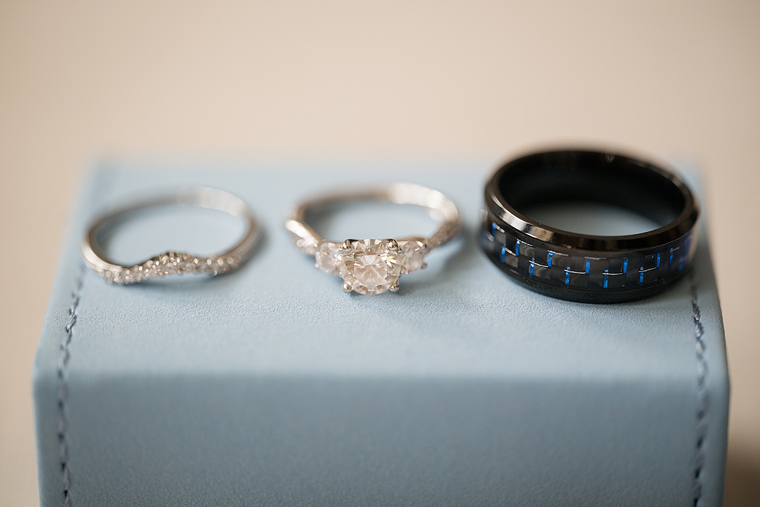 shot of wedding rings lined up