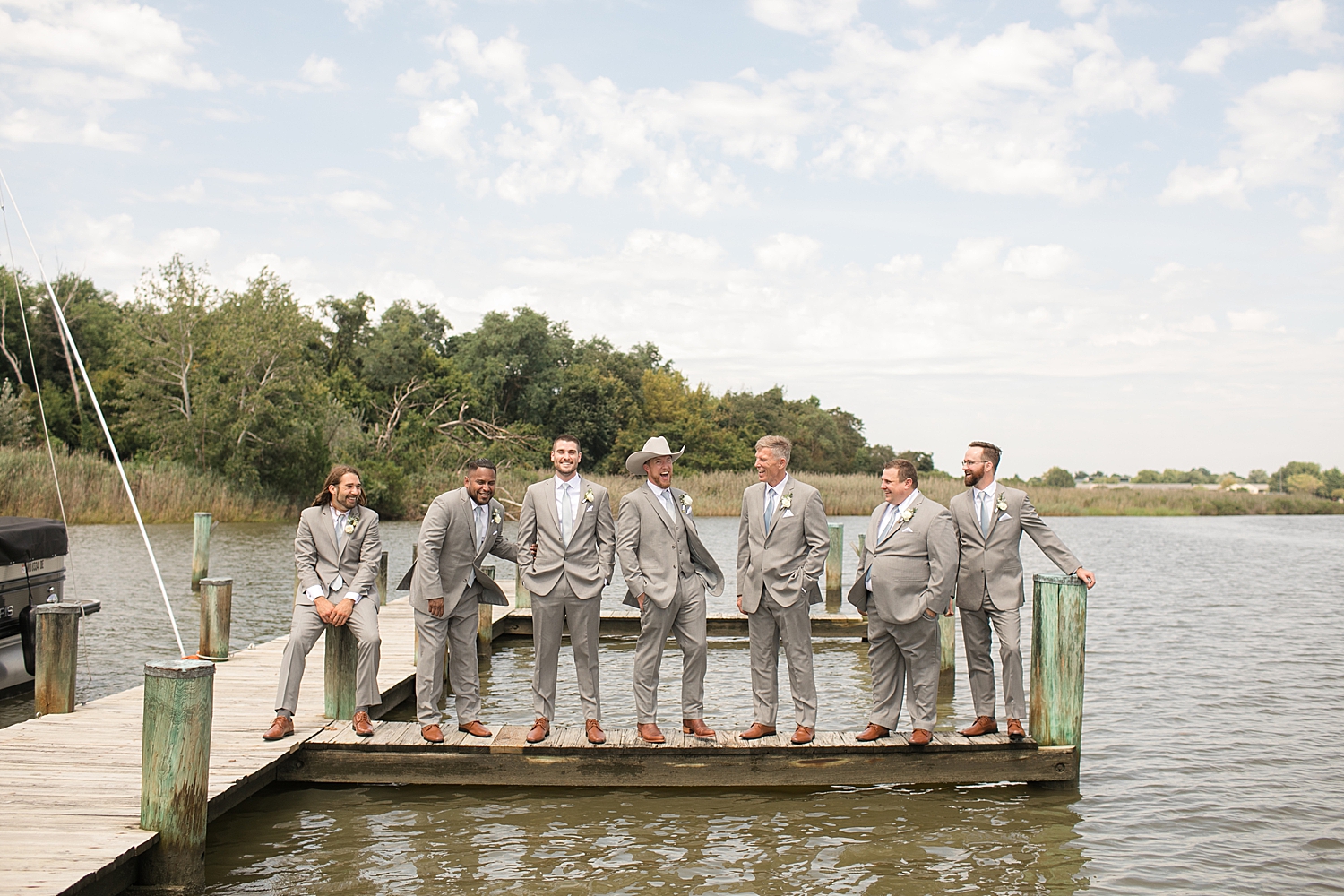 groomsmen photo on pier