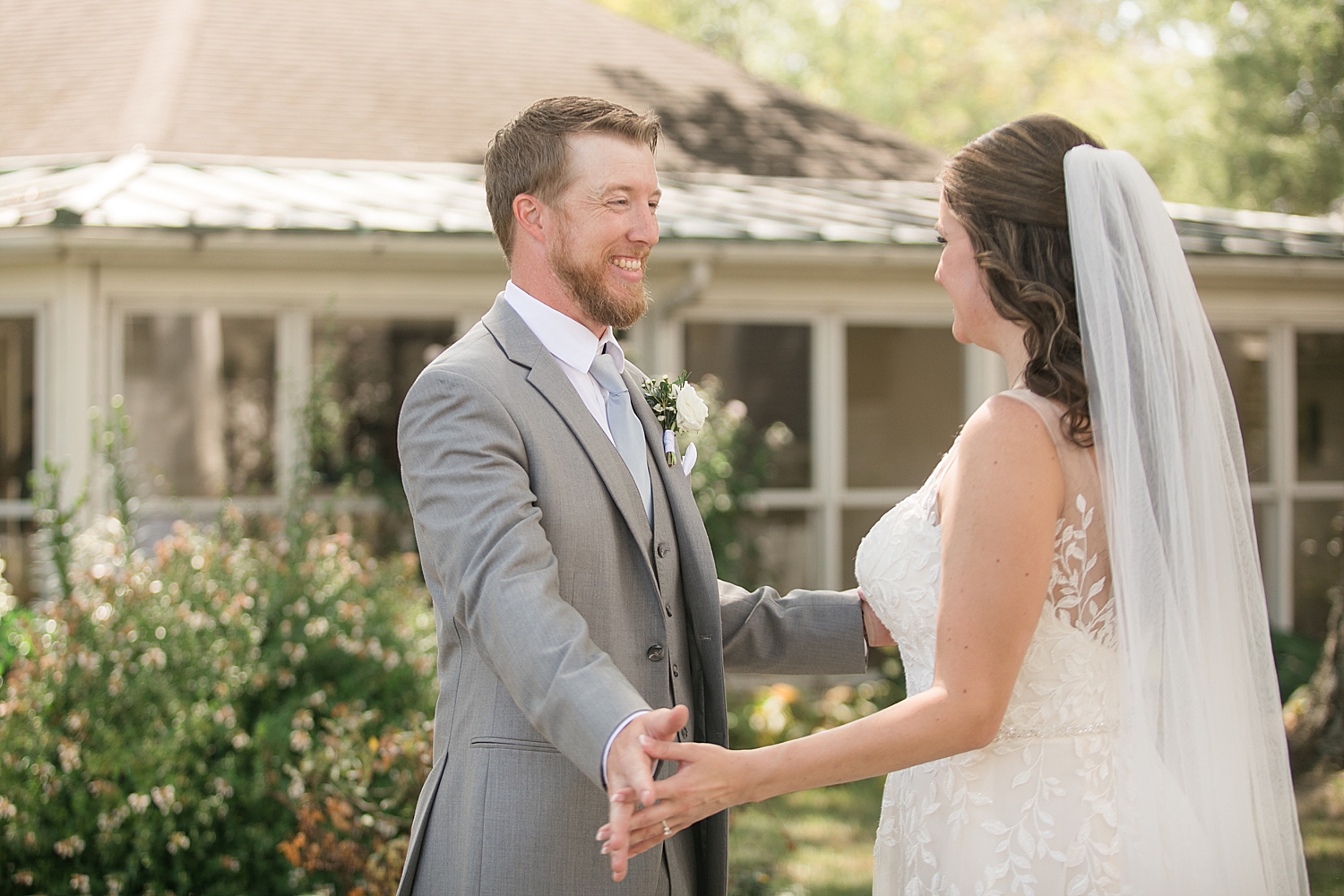 bride and groom first look