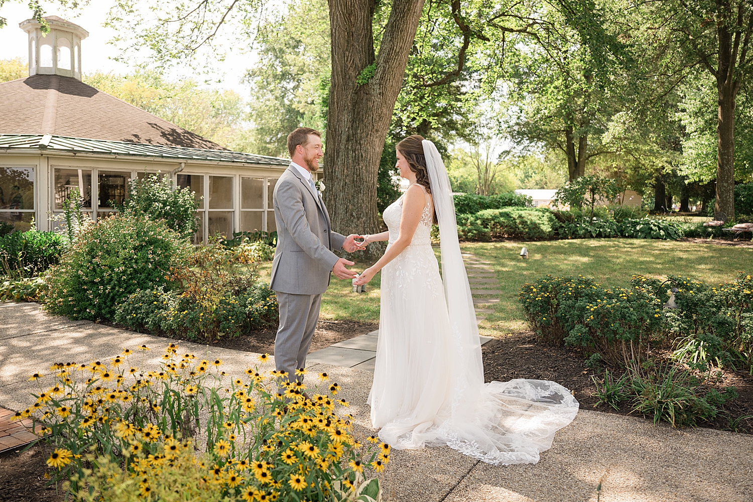 bride and groom first look