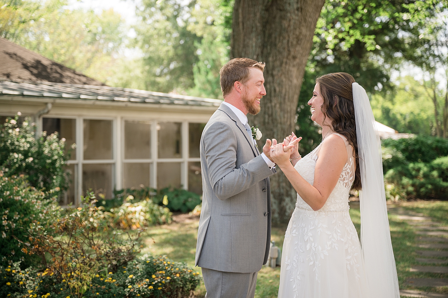 bride and groom first look