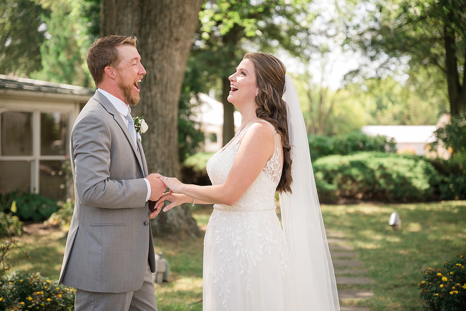 bride and groom first look