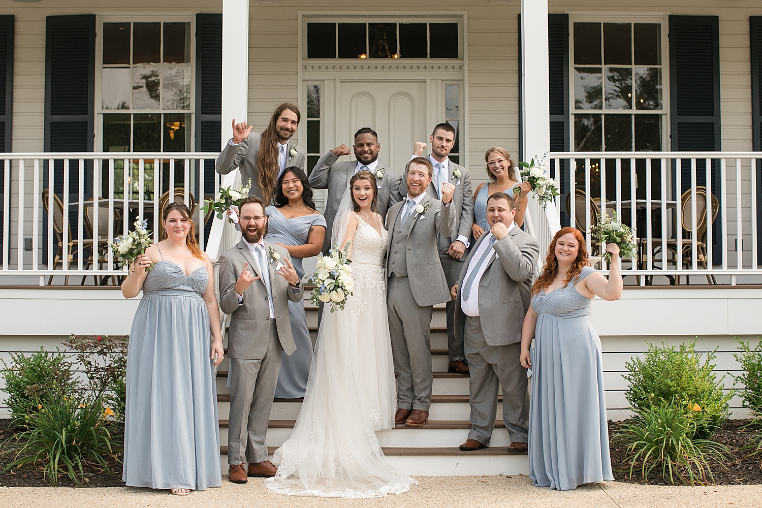 wedding party celebrates