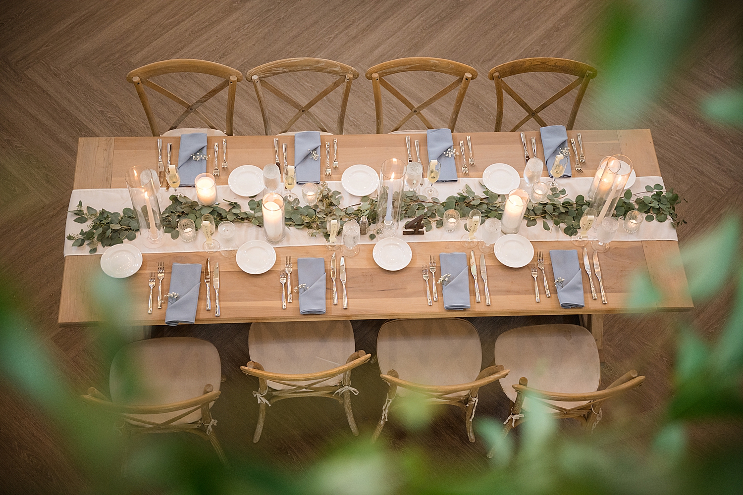 top down view of tablescape details at farmstead