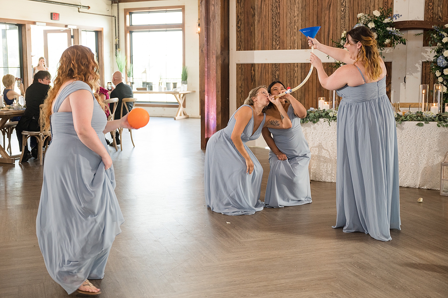 bridesmaids entrance beer bong