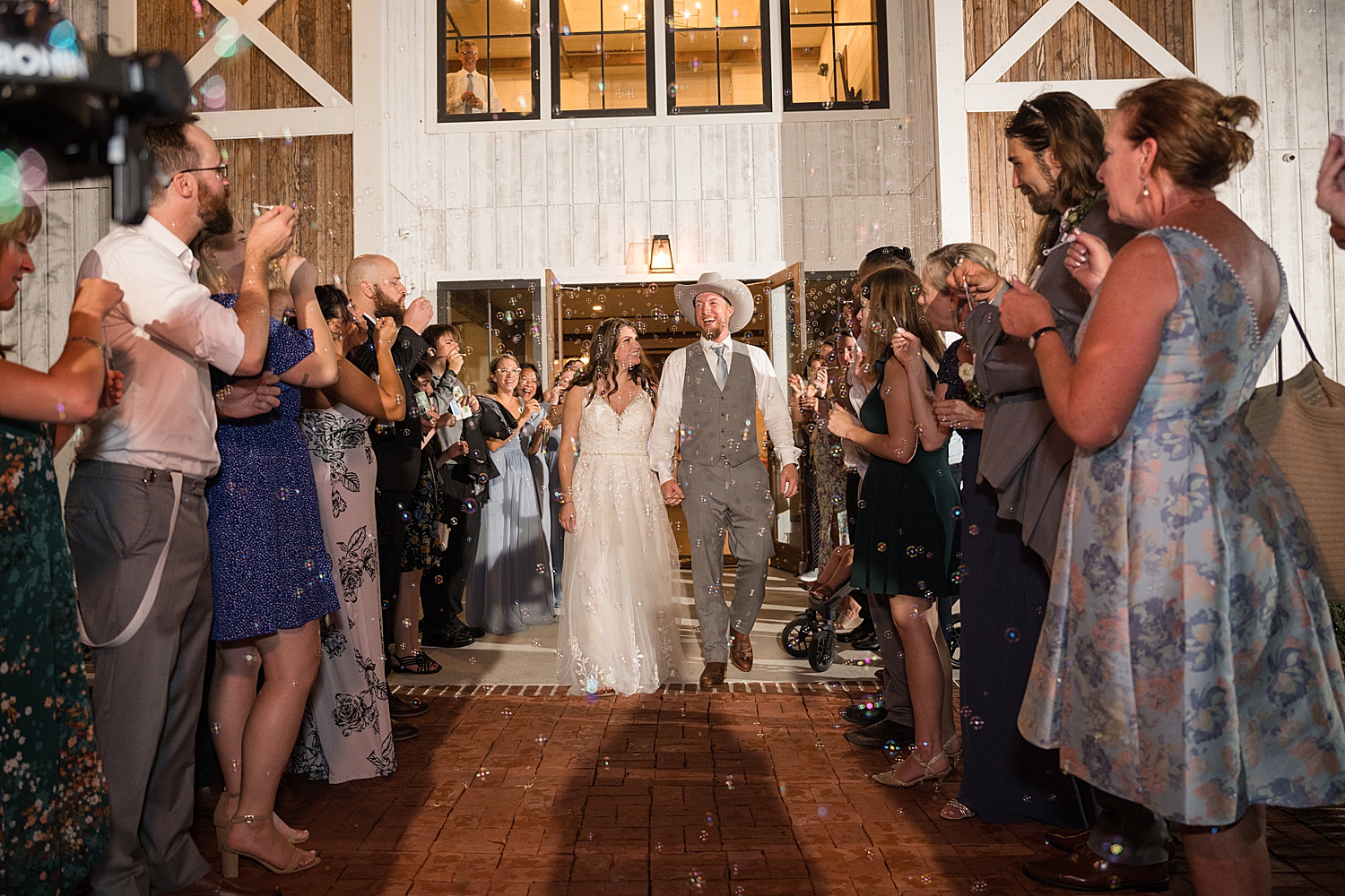 bride and groom bubble exit