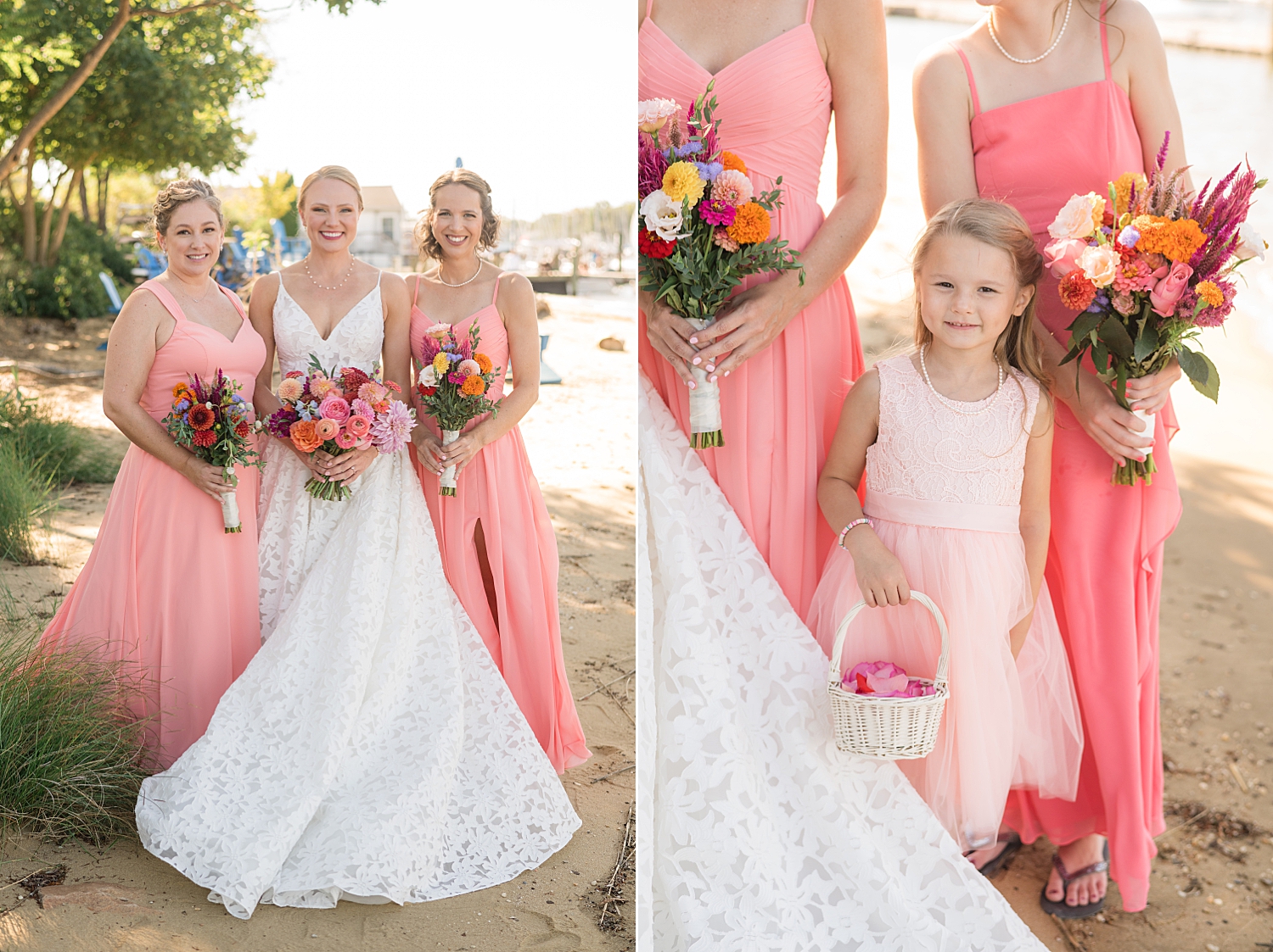 bride and bridesmaids vibrant pink bouquets