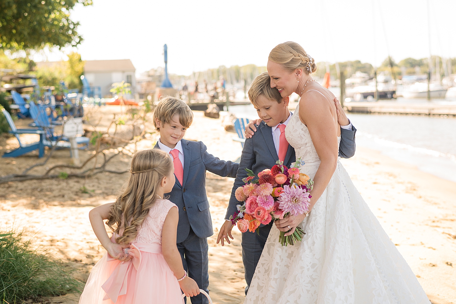 bride with her three step kids