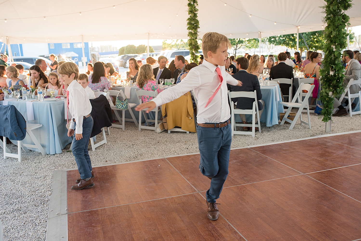 boys dance on empty dance floor