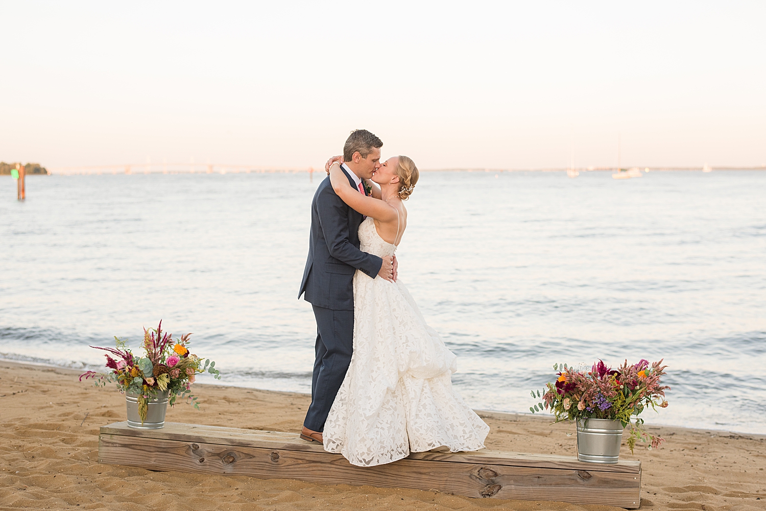 sunset portrait wide bride and groom