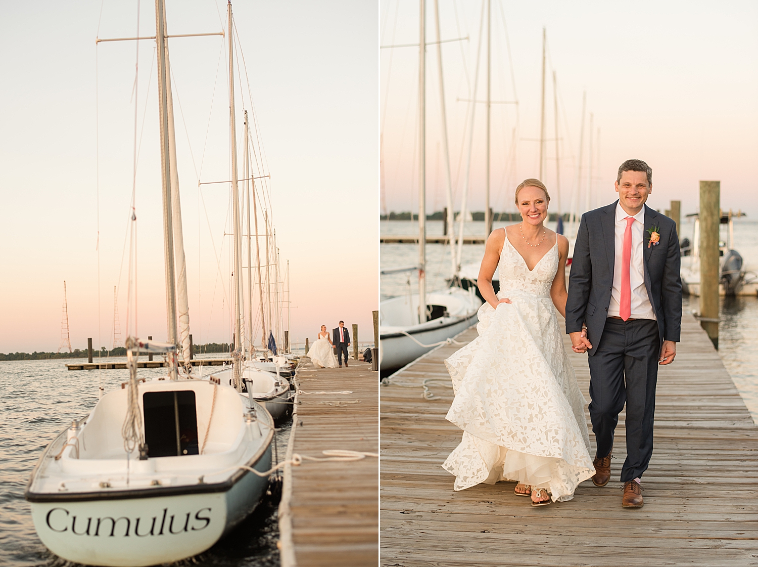 bride and groom walk back to reception