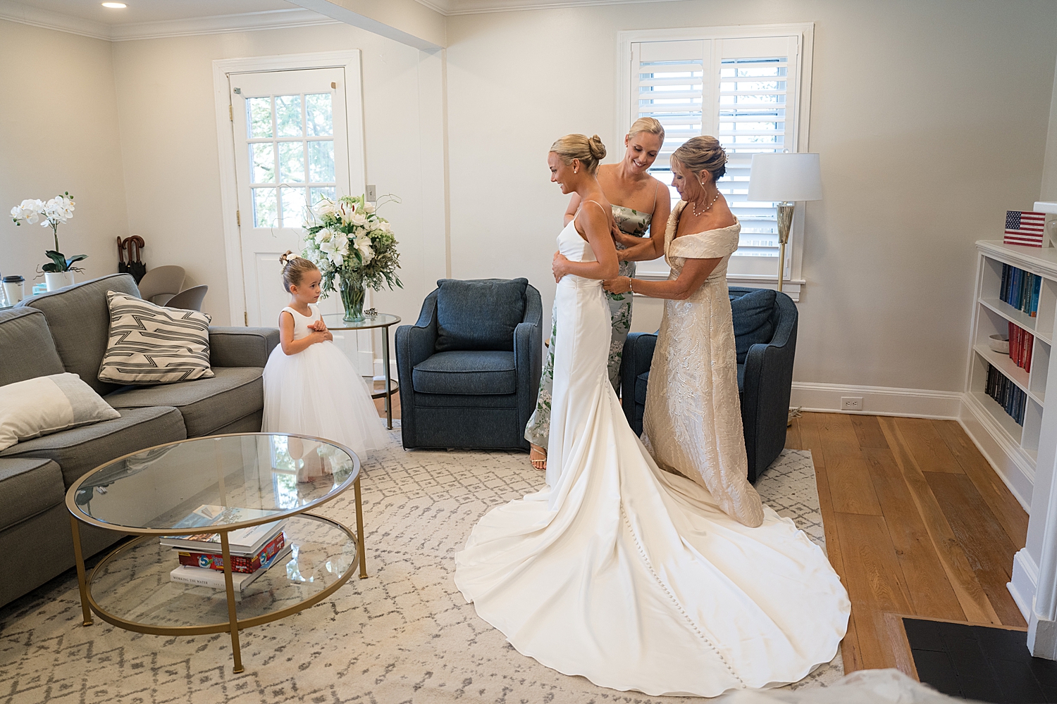 bride getting into her dress