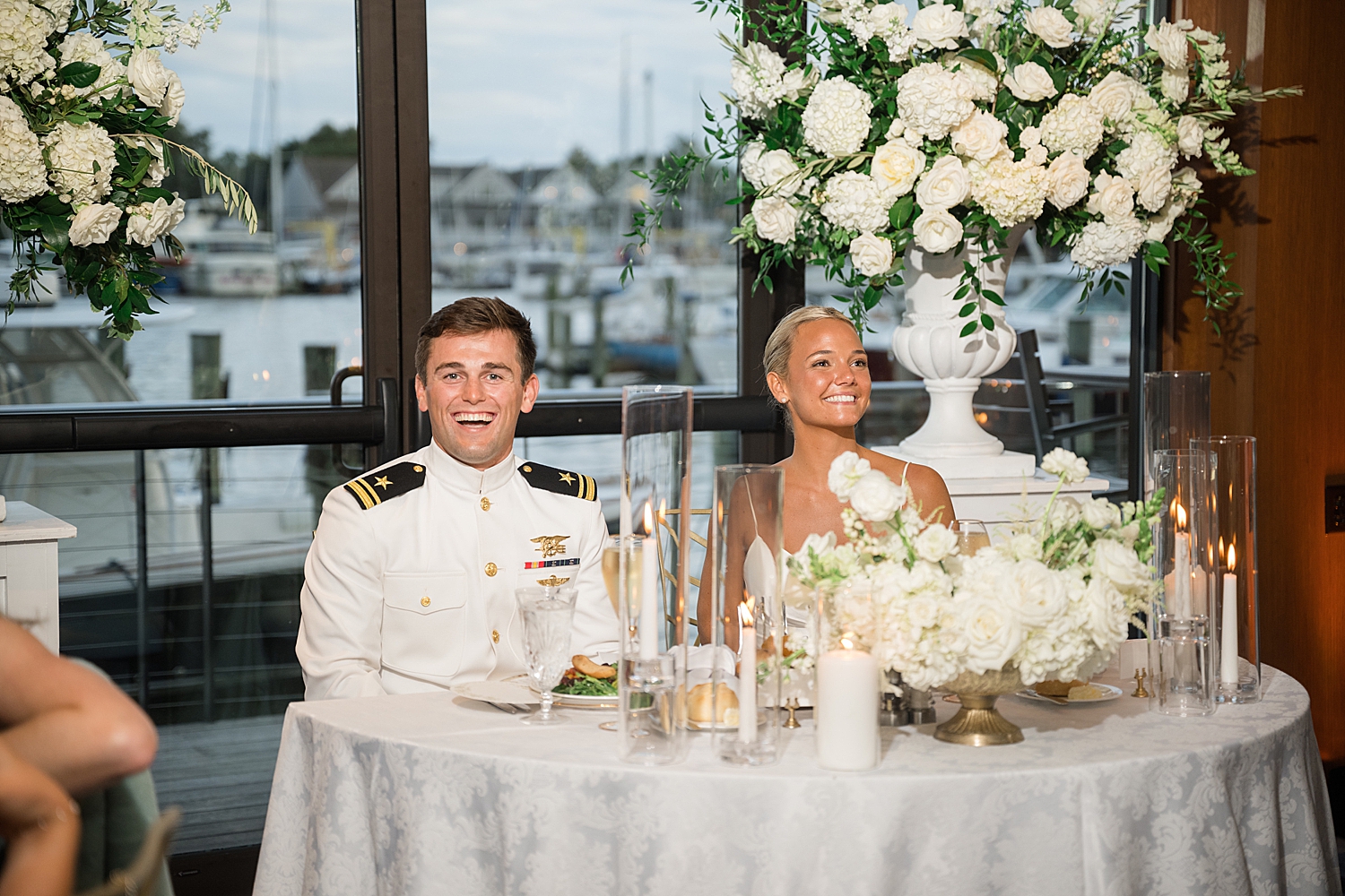 bride and groom mreact to toast