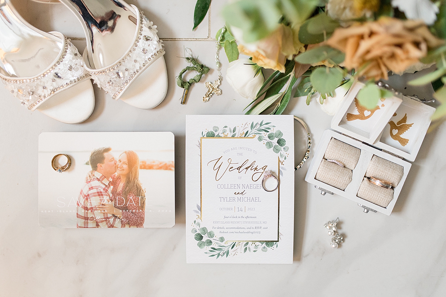 wedding invitation flat lay