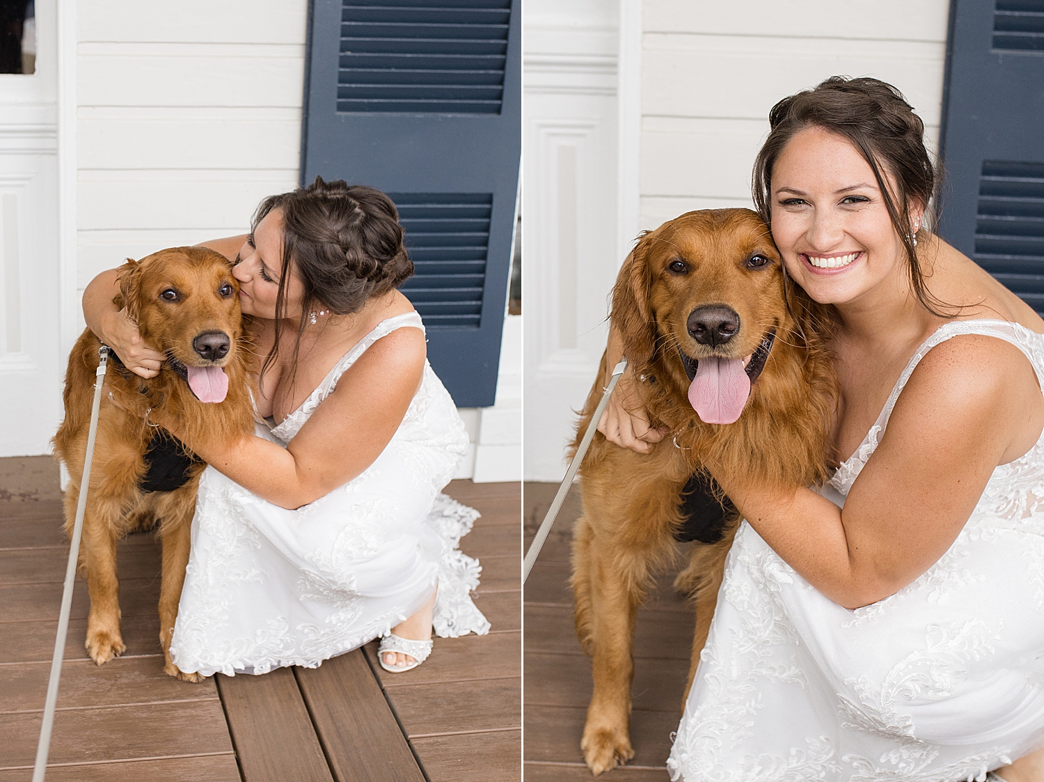 bride smiles with their dog, Bo