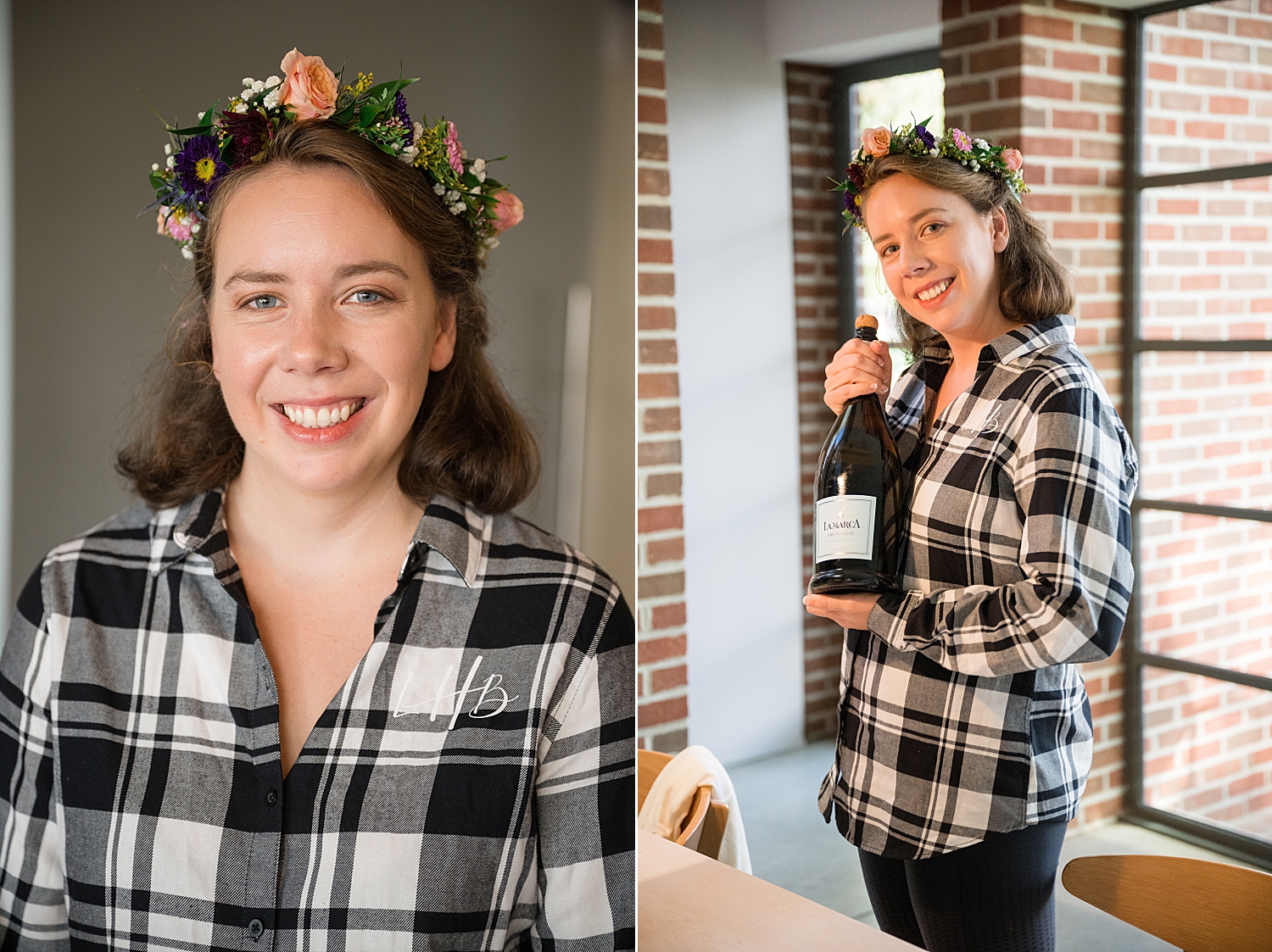 bride getting ready with floral crown