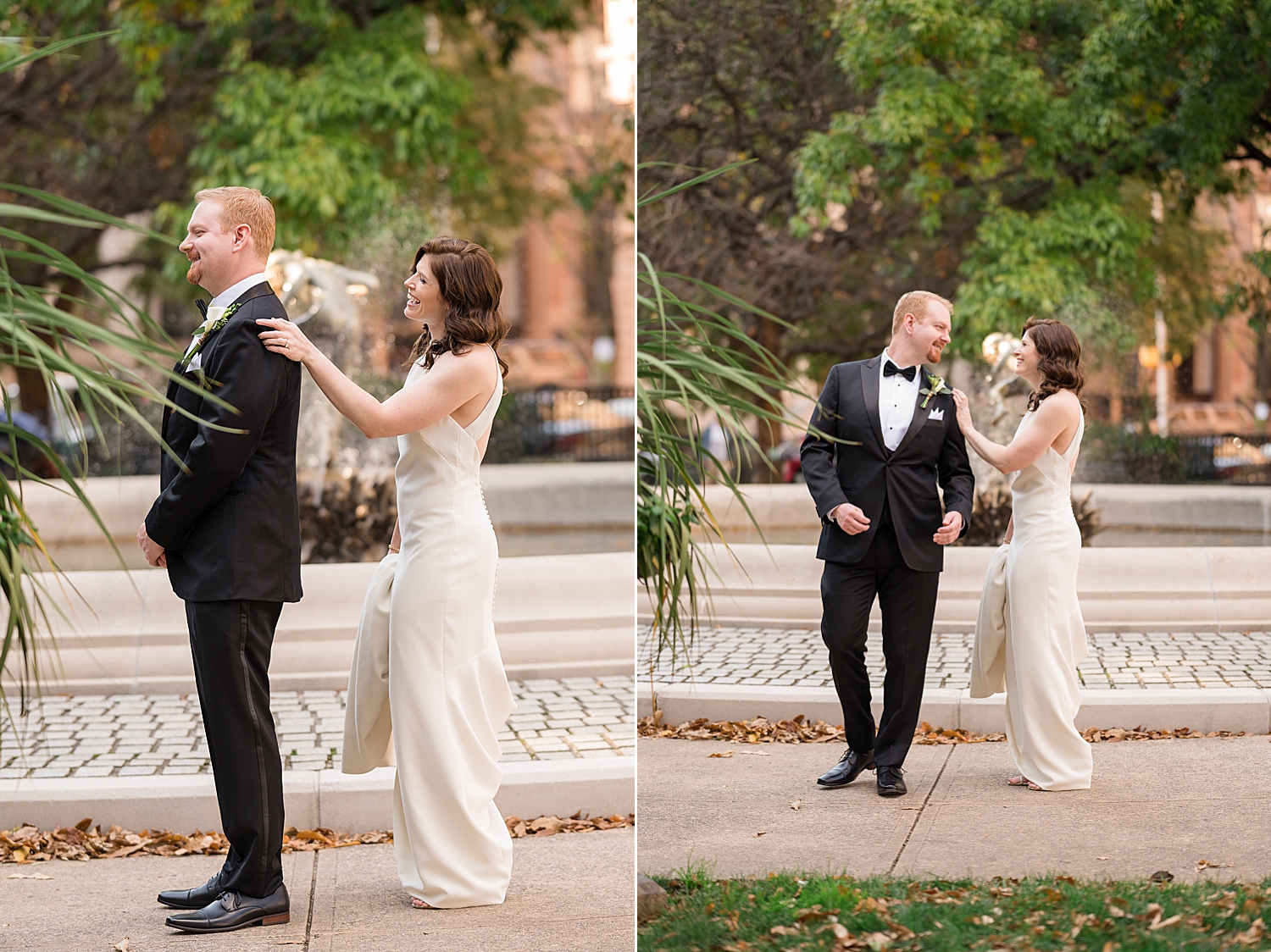 bride and groom first look