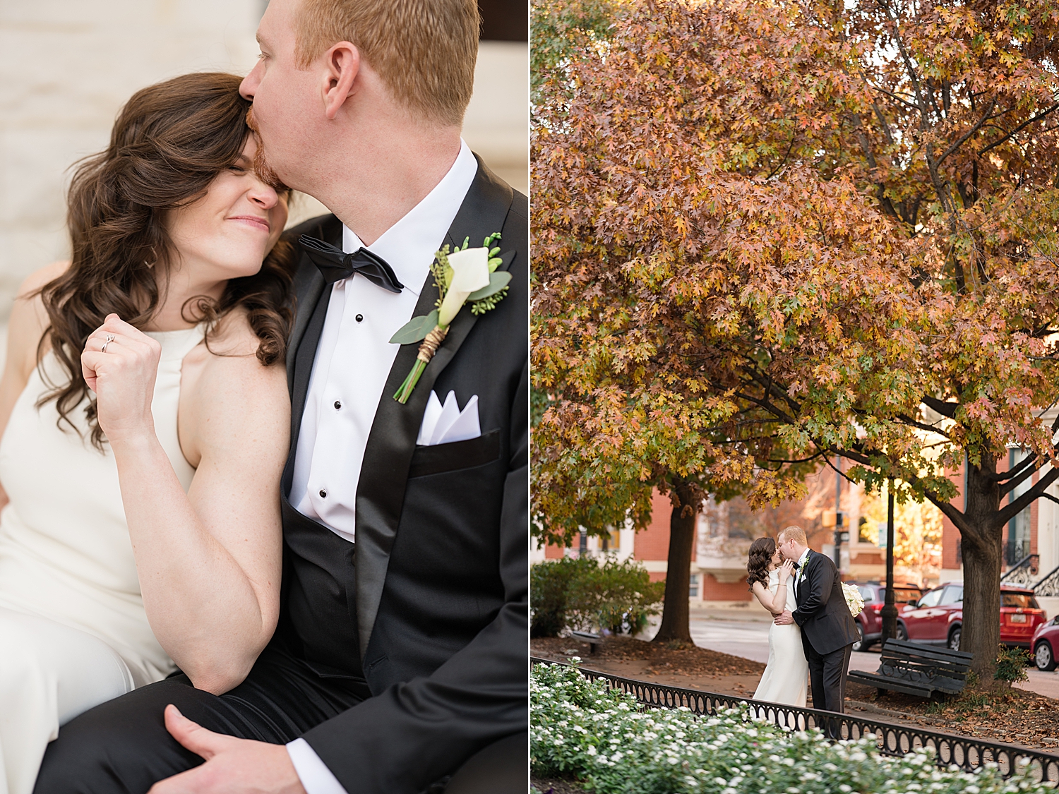 bride and groom portrait baltimore maryland fall trees