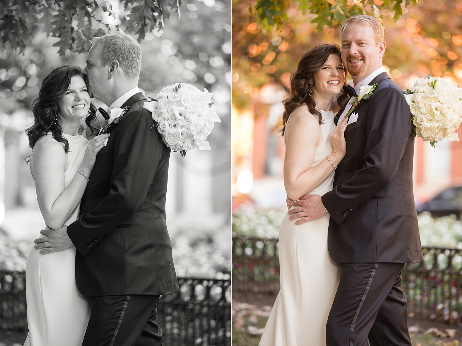 bride and groom portrait baltimore maryland fall trees