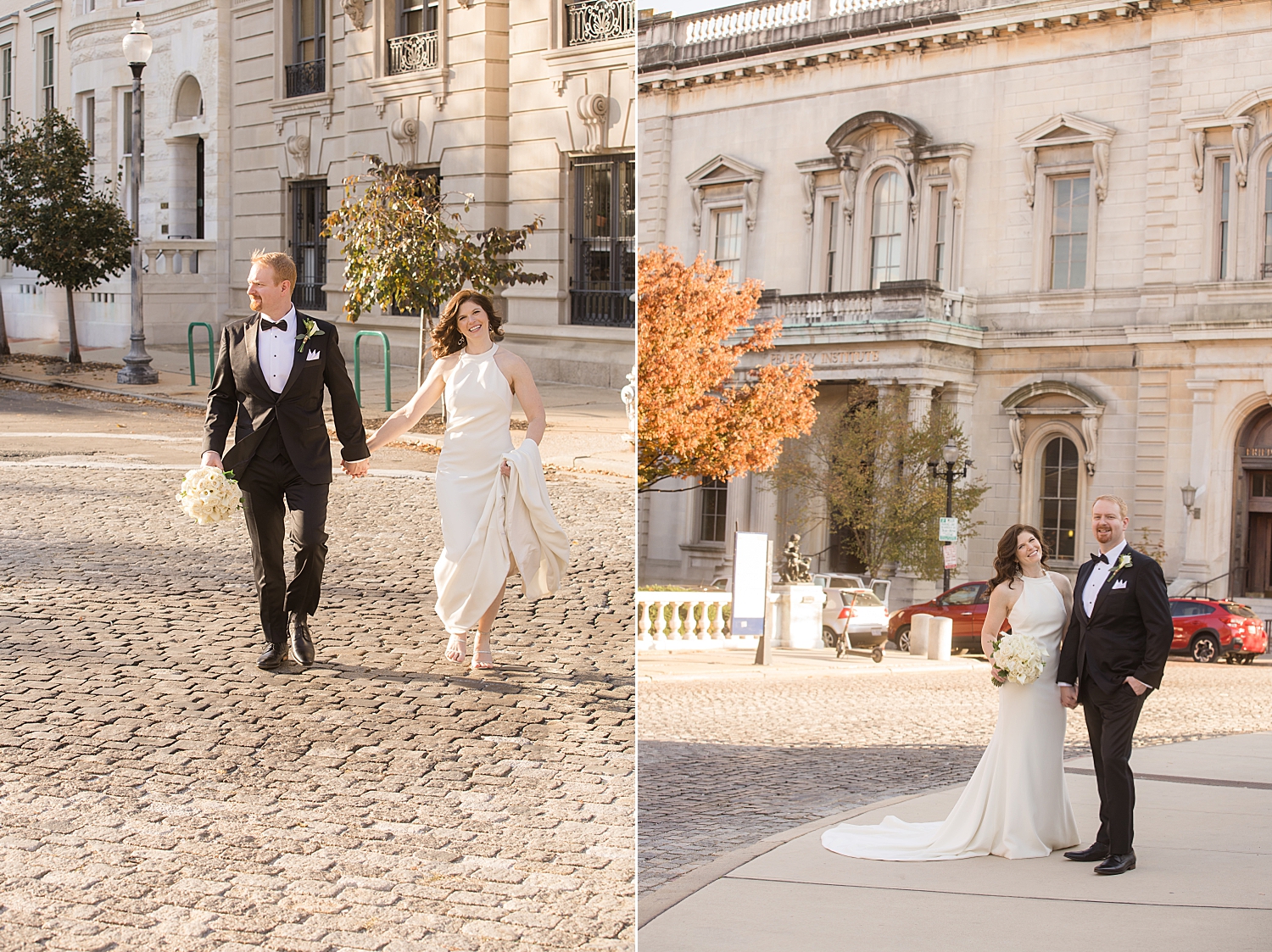 bride and groom portrait baltimore maryland fall trees