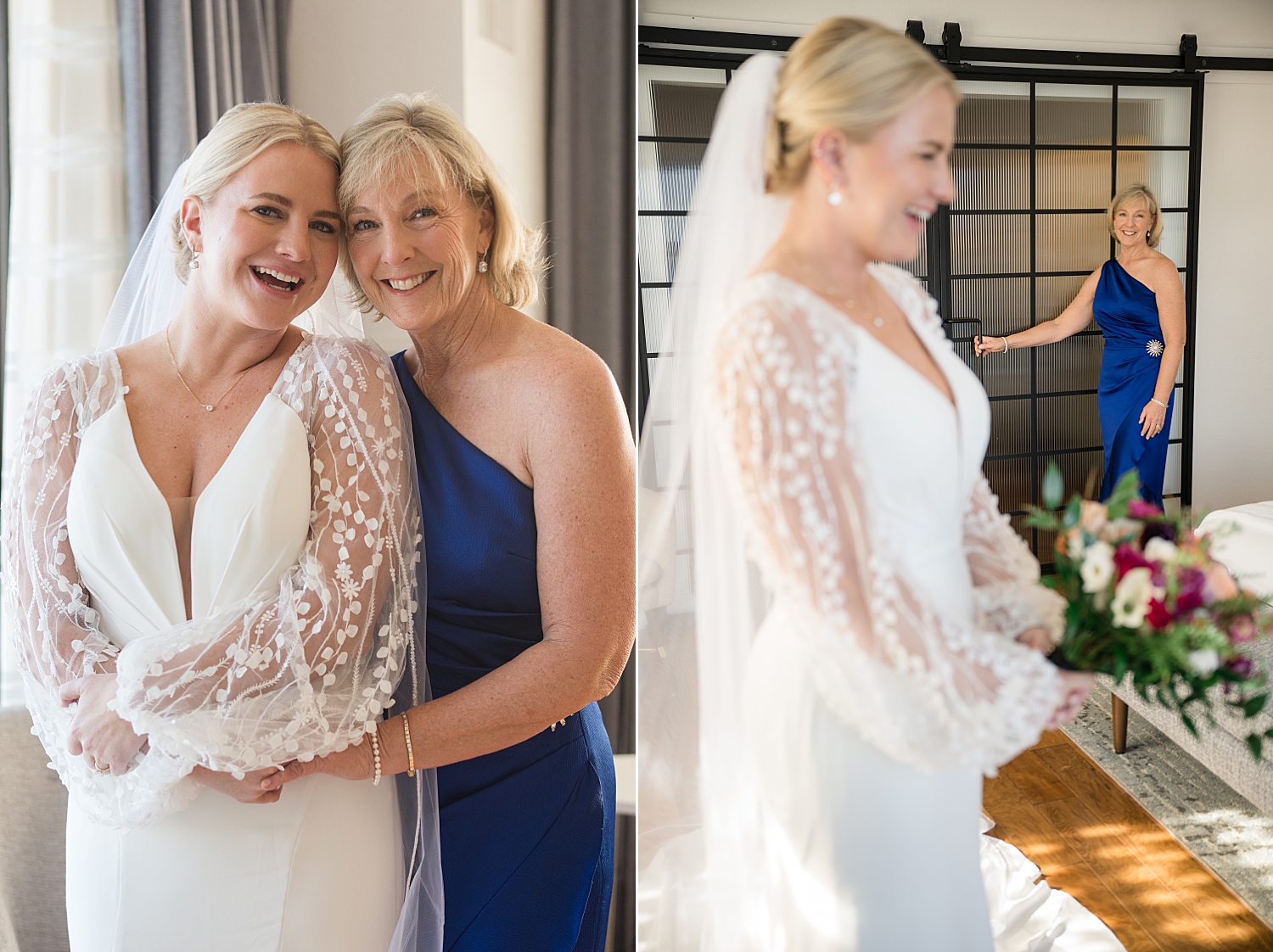 bride and her mom getting ready