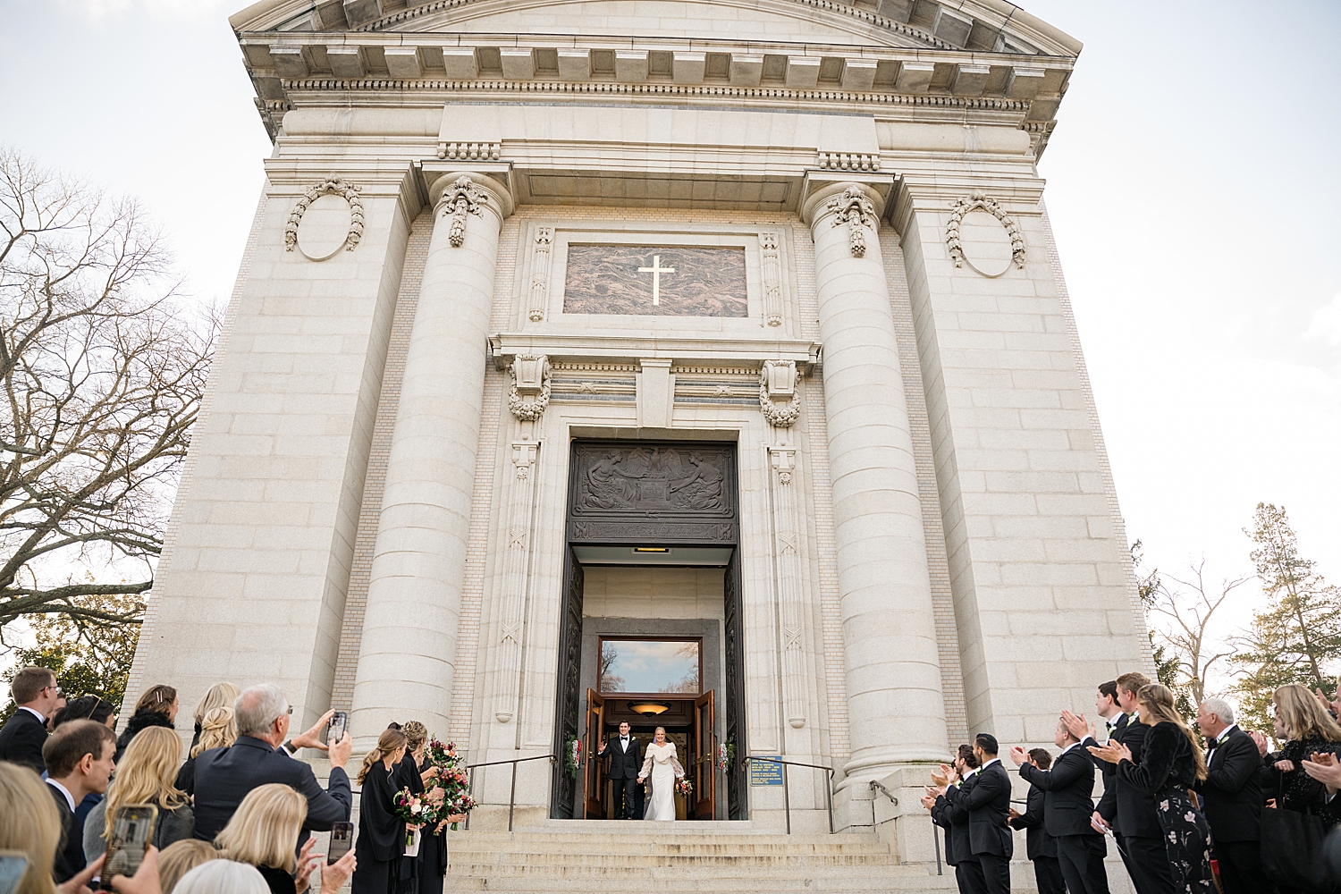 bride and groom exit chapel