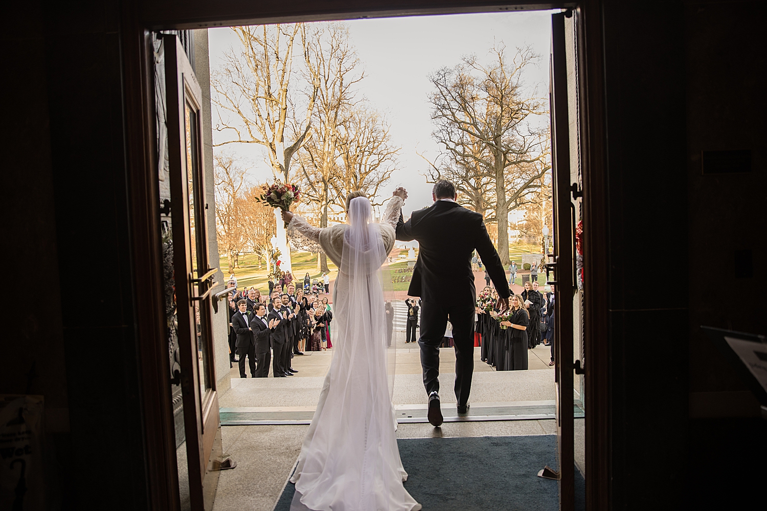 bride and groom exit chapel