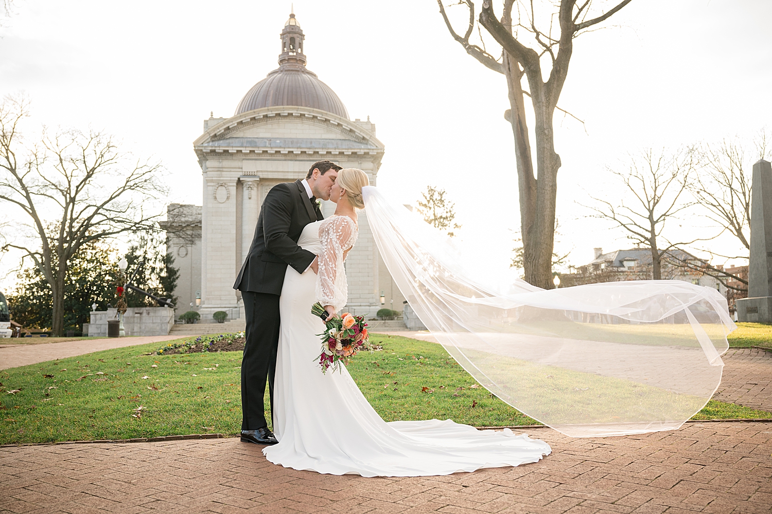 bride and groom portrait winter wedding usna