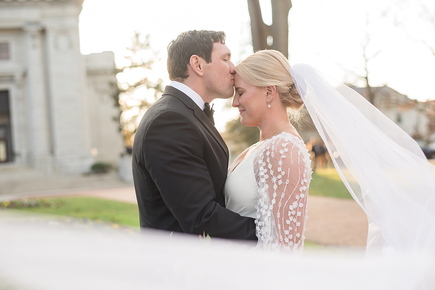 bride and groom portrait winter wedding