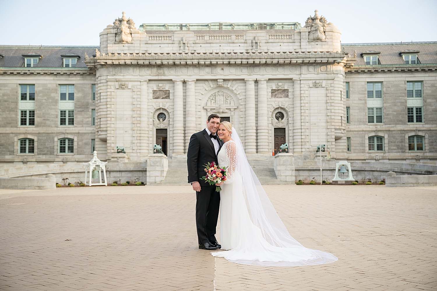 bride and groom portrait winter wedding usna