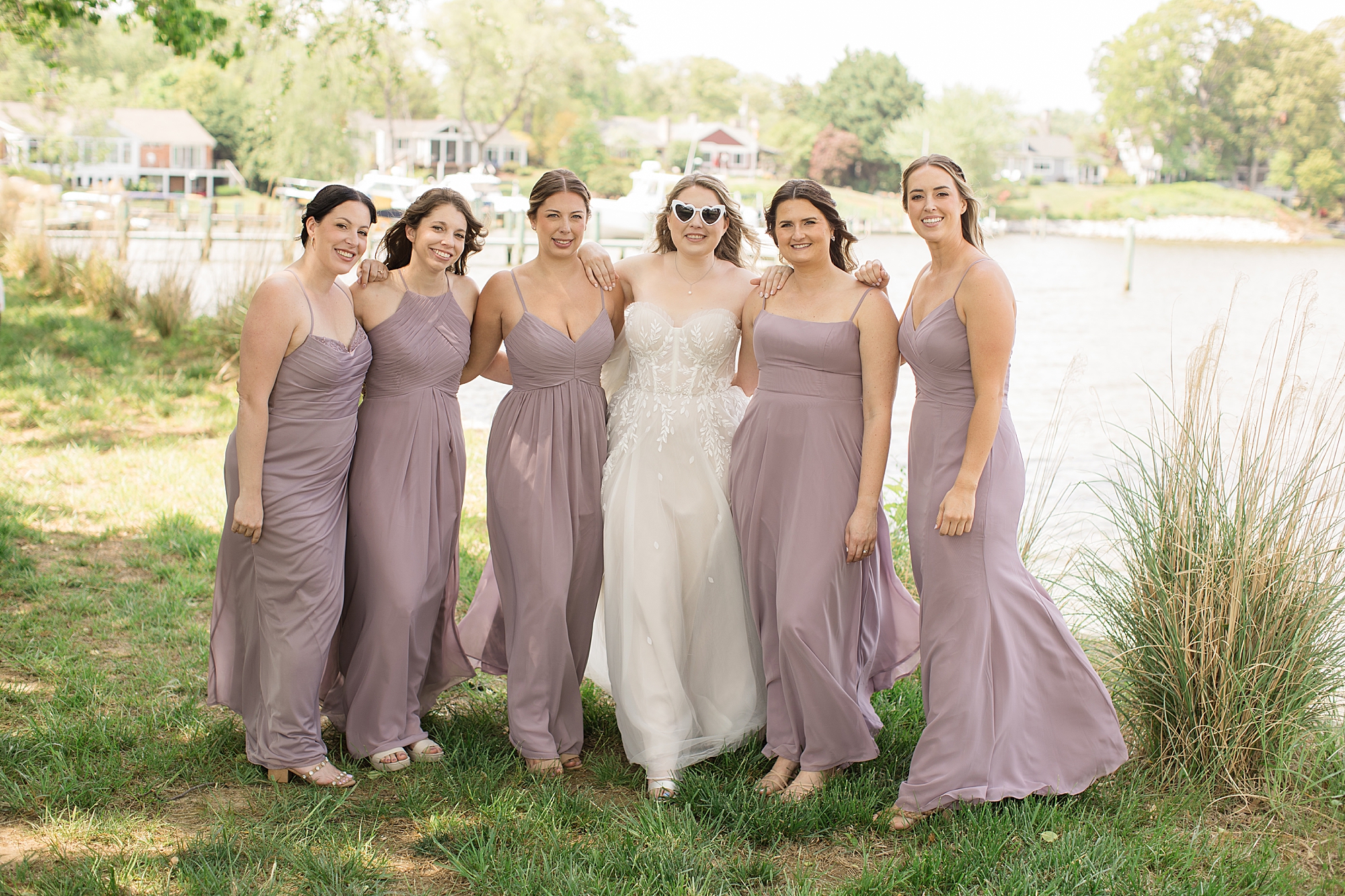bridesmaids in lilac dresses