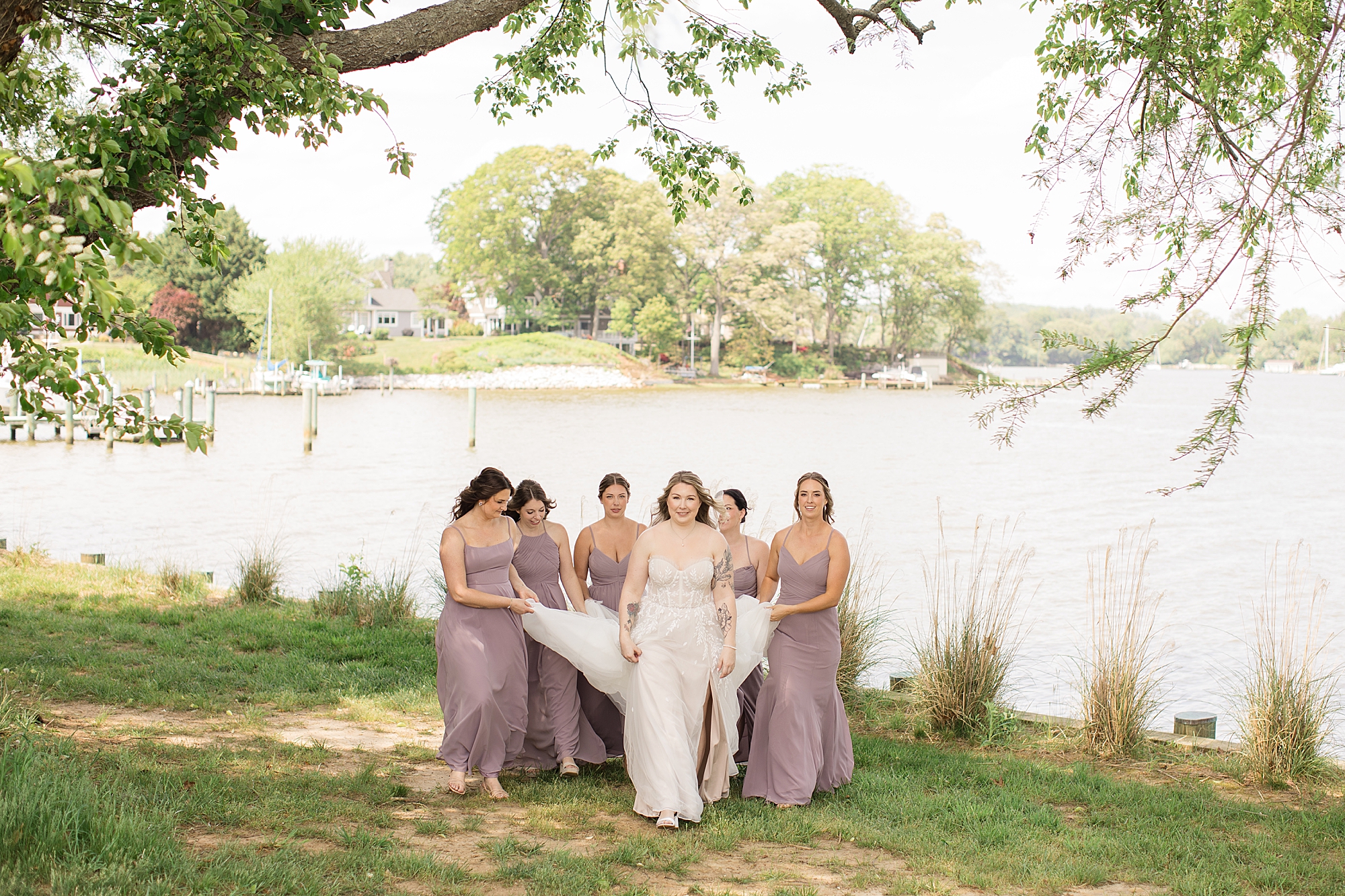 bridesmaids in lilac dresses