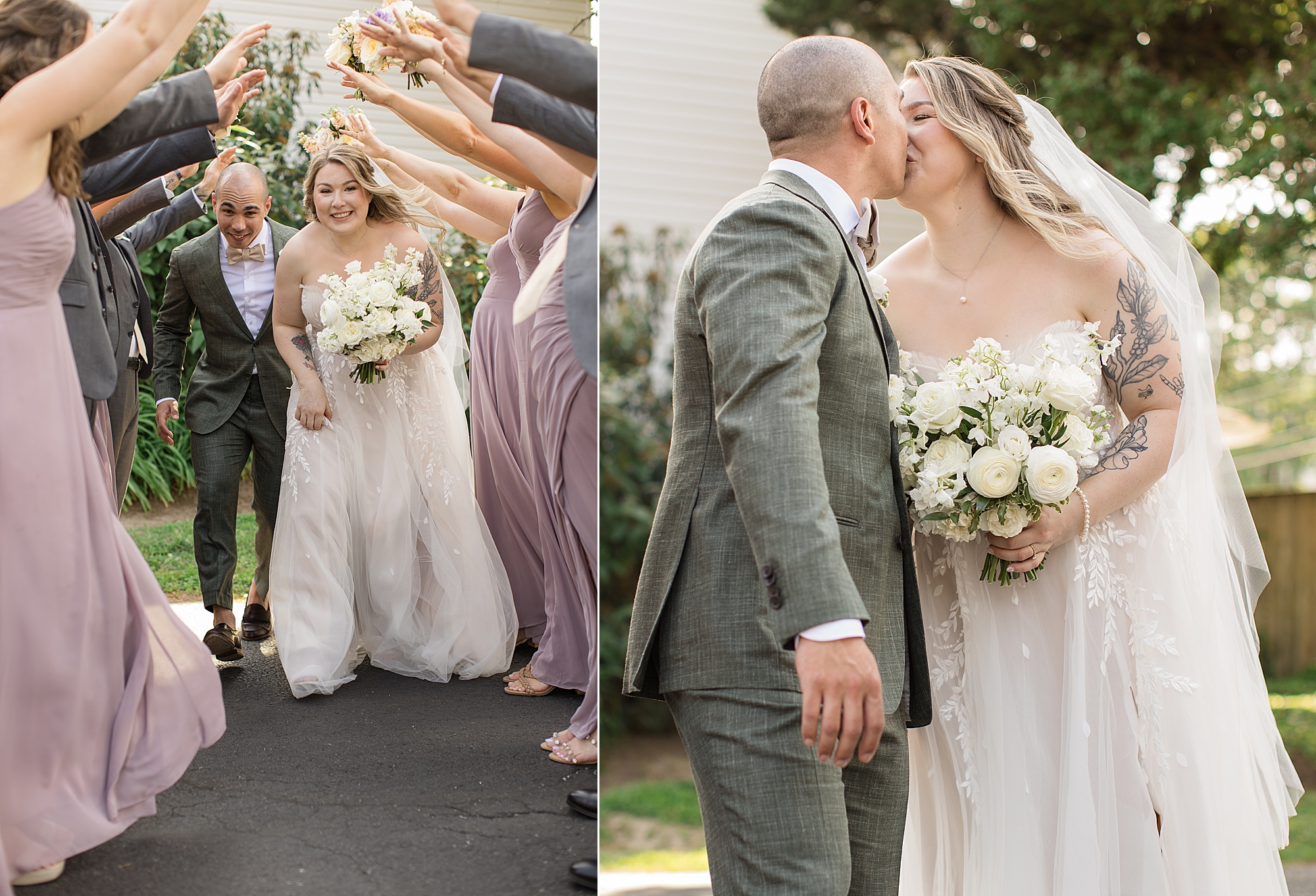 lilac wedding dresses and soft cream blush peach florals
