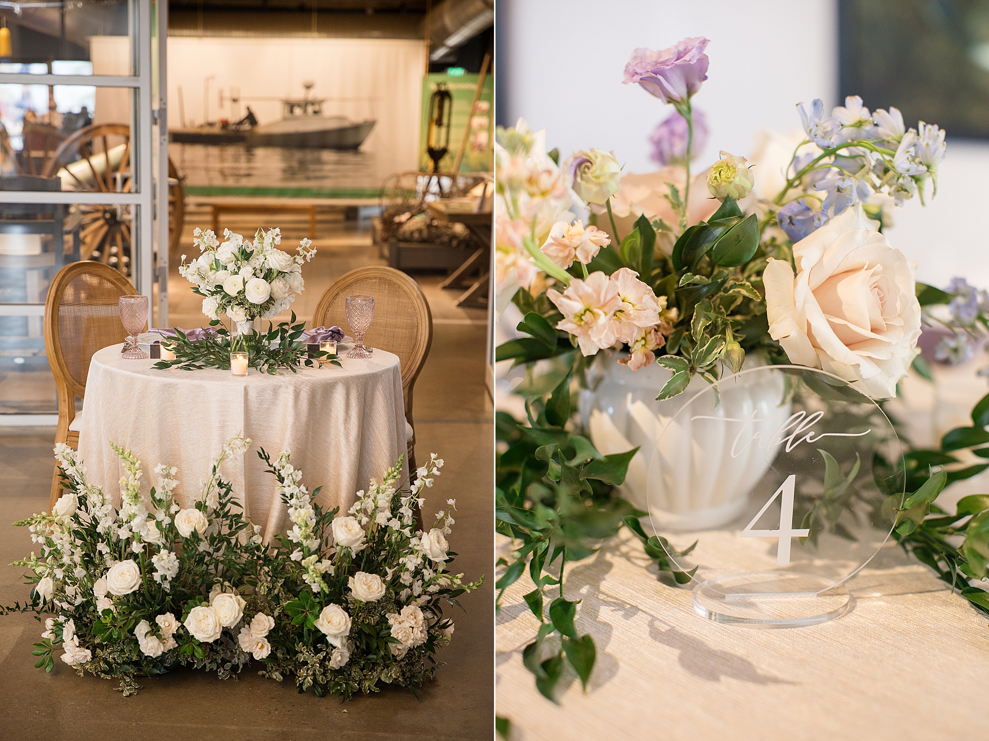 floret + vine florals inside Annapolis Maritime museum reception space