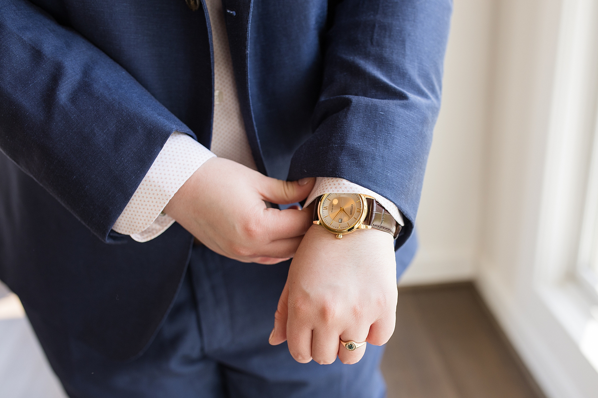 Navy bridal suit LGBTQ wedding
