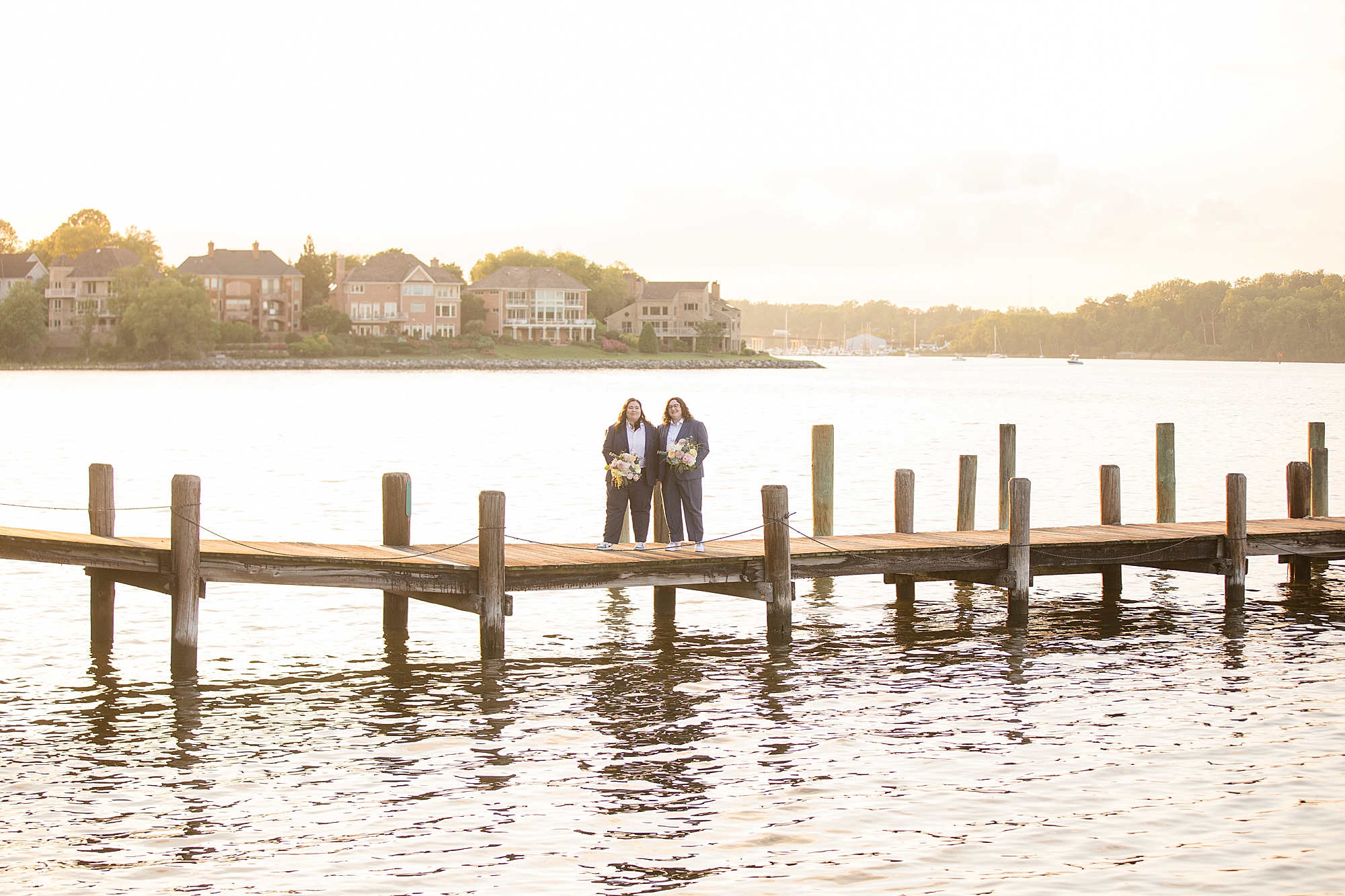 sunset lgbtq wedding on the south river pier